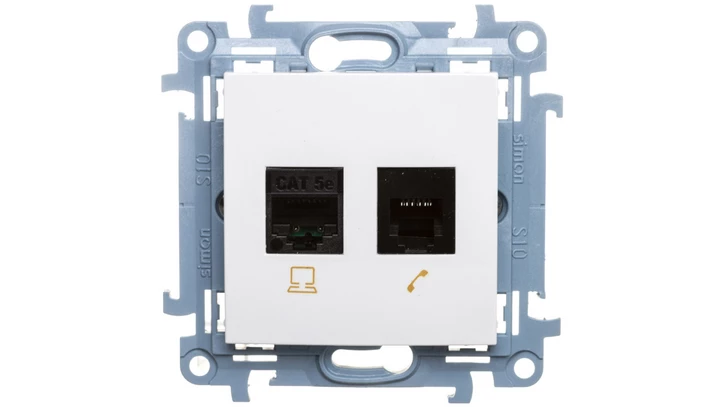 Simon 10 Gniazdo teleinformatyczne RJ45+RJ12 kat.5e białe C5T.01/11
