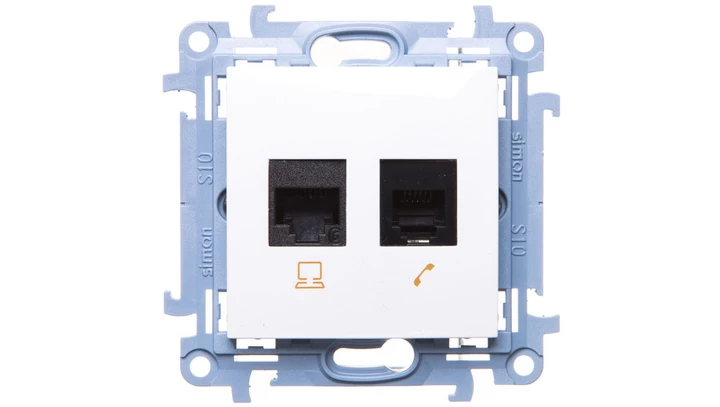 Simon 10 Gniazdo RJ45 kat 6 + gniazdo telefoniczne RJ12 białe C6T.01/11