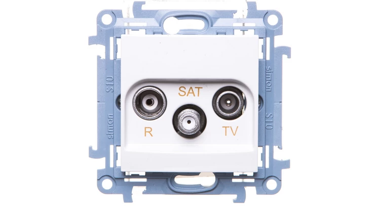 Simon 10 Gniazdo antenowe R-TV-SAT przelotowe białe IP20 CASP.01/11