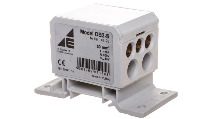 Blok rozdzielczy 2x4-50mm2/2x4-35mm2/3x2,5-25mm2 szary montaż płaski i na szynie TH DB2-S 48.23