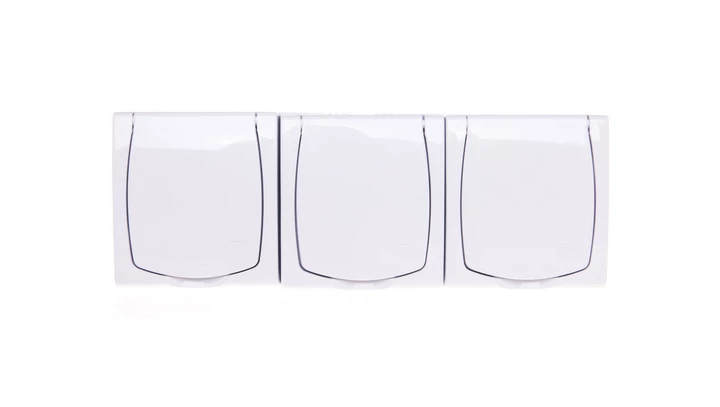 MADERA Gniazdo hermetyczne potrójne z/u IP44 z przesłonami klapka biała GNH-3NZP/00/w