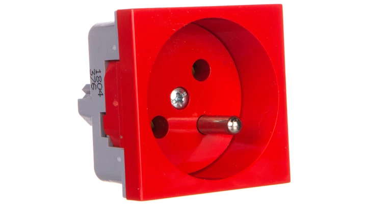 Gniazdo pojedyncze 16A 2P+Z czerwone QP 45X45 BB