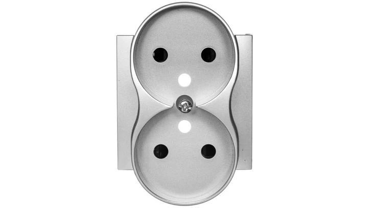 Simon 54 Pokrywa gniazda podwójnego z przesłonami srebrny mat z/u do ramek NATURE DGZ2MZNP/43