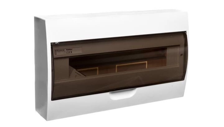 Rozdzielnica modułowa tworzywo 1x18 natynkowa IP40 IK06 N+PE II klasa drzwi transparentne szare DB118S 1X18P/SMD biały 3834