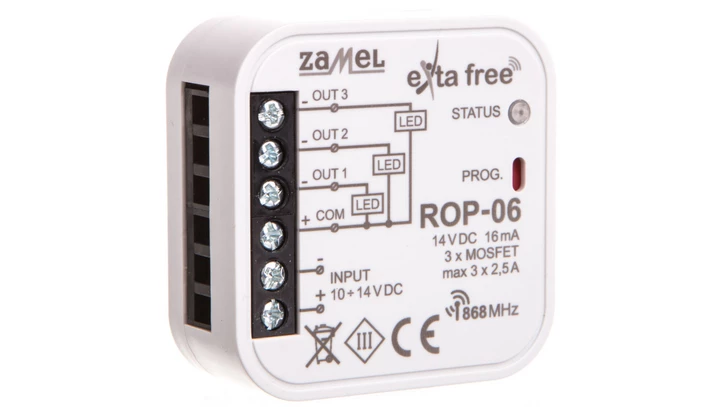 Radiowy odbiornik dopuszkowy 3-kanałowy zasilanie 10-24 VDC ROP-06 EXF10000092