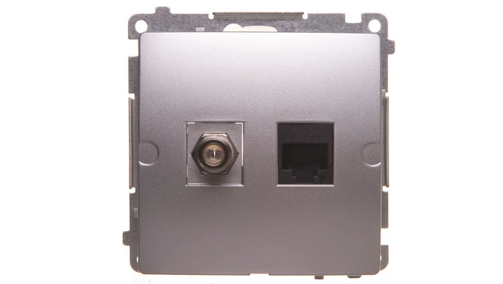 Simon Basic Gniazdo antenowe typu F + RJ45 kat.6 srebrny mat BMAFRJ45.01/43