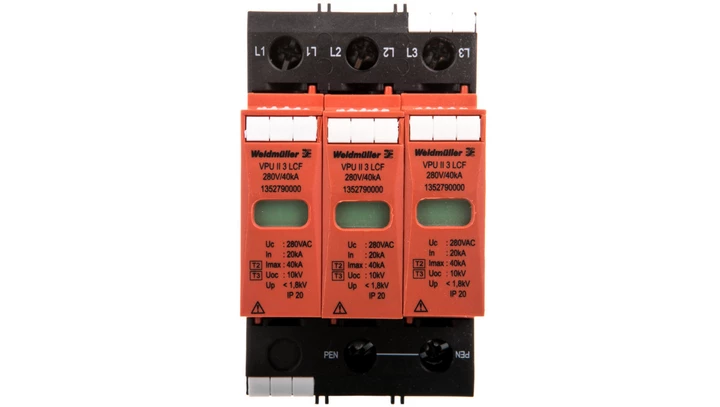 Ogranicznik przepięć Typ T2+T3 3P 40kA 1,8kV 280V VPU II 3 LCF 280V/40KA 1352790000