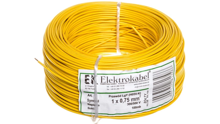 Przewód instalacyjny H05V-K (LgY) 0,75 żółty /100m/