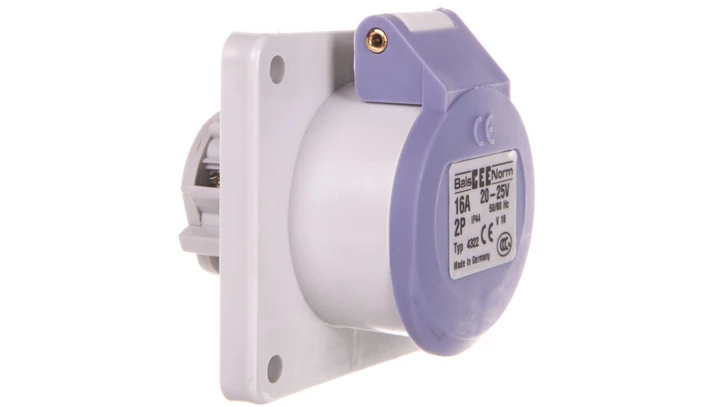 Gniazdo tablicowe niskonapięciowe proste 16A 2p 24V bez wpustu pomocniczego IP44 4322