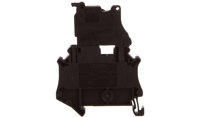 Złączka szynowa z bezpiecznikiem 5x20 6,3A 2-przewodowa 4mm2 czarna UT 4-HESILED 60 3046126 /50szt./