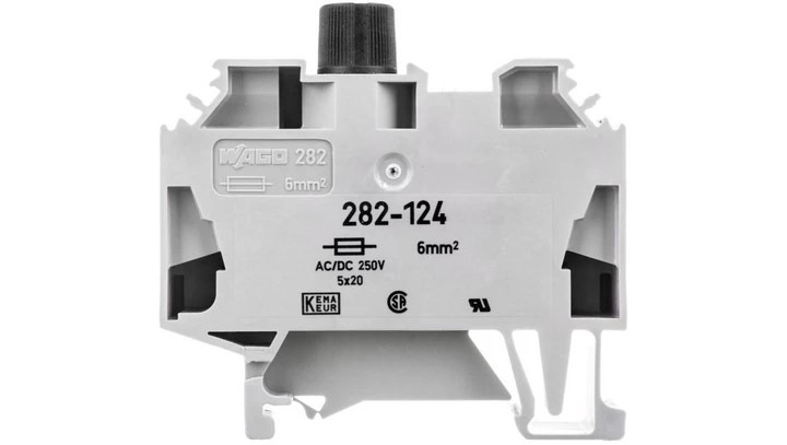 Złączka bezpiecznikowa 2-przewodowa 6mm2 szara 10A G 5x 20mm DIN 35mm 282-124 /40szt./