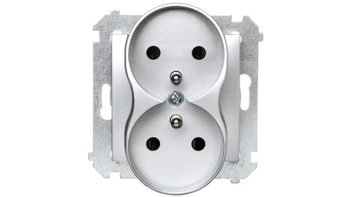 Simon 54 Nature Gniazdo podwójne z/u 16A 250V z przesłonami do ramek srebrne DGZ2MZN.01/43