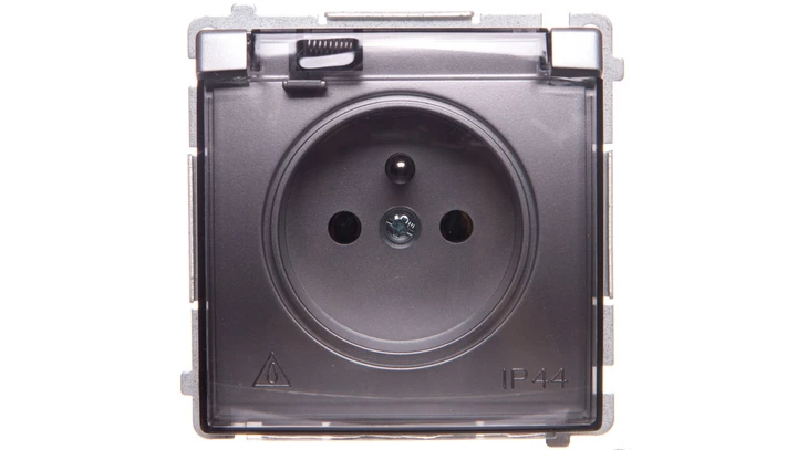Simon Basic Gniazdo pojedyncze z/u bryzgoszczelne IP44 16A 250V srebrny mat BMGZ1B.01/43A