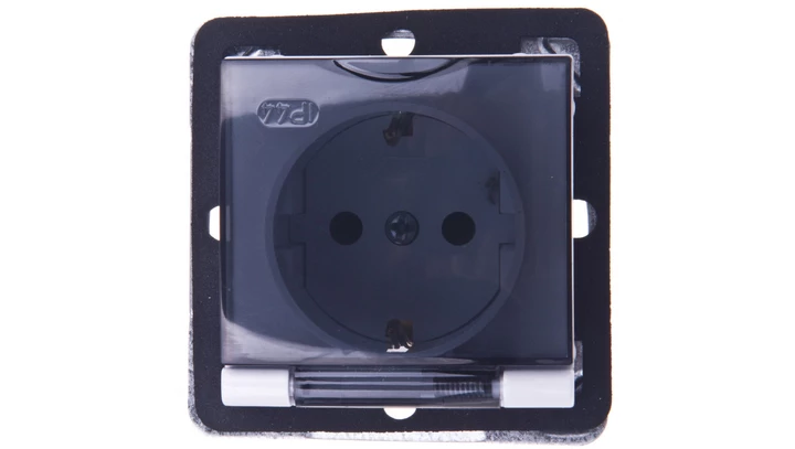 IMPRESJA Gniazdo bryzgoszczelne z/u Schuko IP44 z przesłonami klapka przezroczysta białe GPH-1YSP/m/00/d