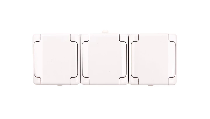 BRYZA Gniazdo hermetyczne potrójne z/u IP54 z klapką biała 180440