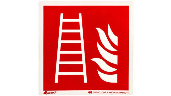 Samoprzylepna tabliczka ostrzegawcza /Drabina z płomieniem 150x150/ IF/003/F/FS