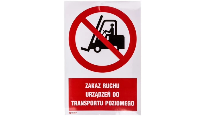Samoprzylepna tabliczka ostrzegawcza /Zakaz ruchu urządzeń do transportu poziomego 200x300/ IP/006/C1/2/F