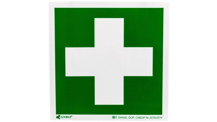 Samoprzylepna tabliczka ostrzegawcza /Pierwsza pomoc 150x150/ IE/003/F/FS