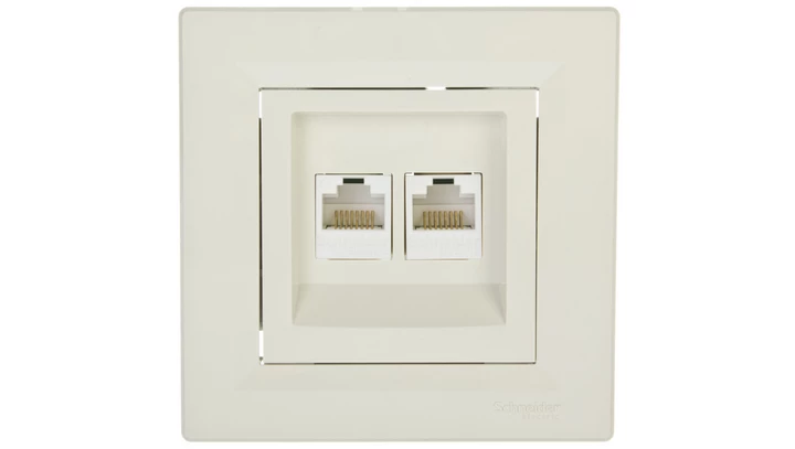 Gniazdo komputerowe Asfora podwójne 2xRJ45 kat.5e kremowe z ramką EPH4400123
