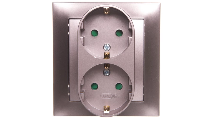 IMPRESJA Gniazdo podwójne z/u Schuko z przesłonami tytan GP-2YSP/23