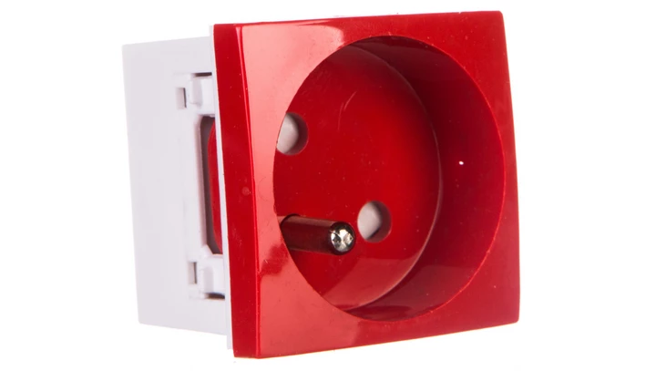 Gniazdo Z Uziemieniem Czerwone 45mmx45mm / 24546