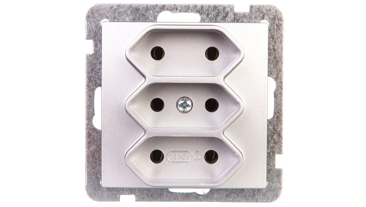 AS Gniazdo potrójne b/u 2,5A EURO srebro GP-3G/m/18