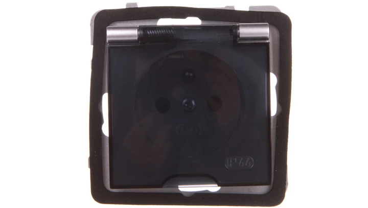 AS Gniazdo bryzgoszczelne z/u IP44 z przesłonami klapka przezroczysta srebro GPH-1GZP/m/18/d