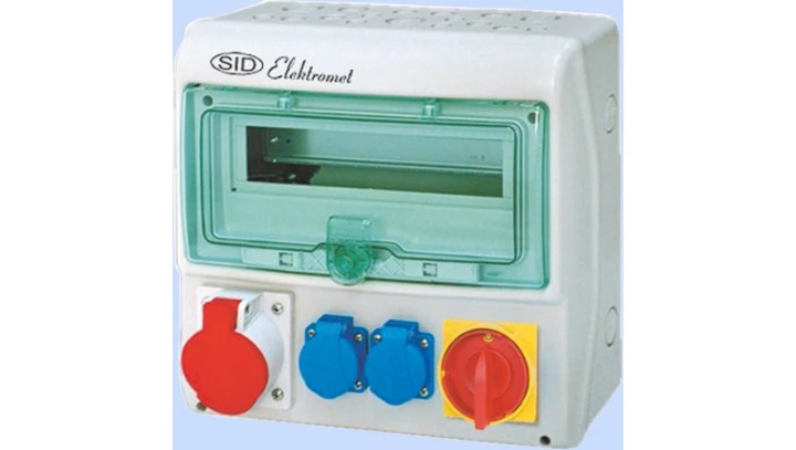 Rozdzielnica RSS-03 z rozłącznikiem 0-1 63A okienko 12 mod okablowana 1x32A 3P+N+Z 400V, 2x16A 2P+Z 250V IP44 942036