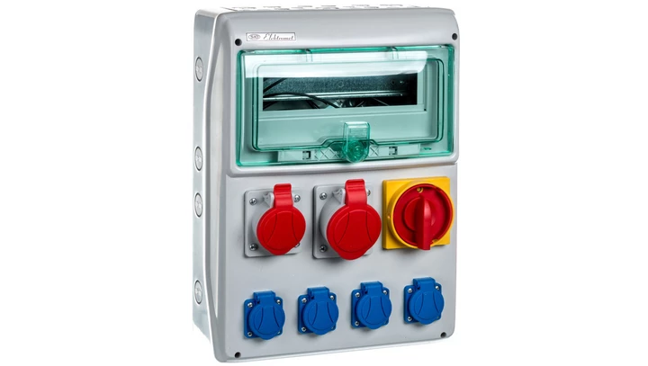 Rozdzielnica RSS-04 z rozłącz. 0-1 100A okienko 12 mod okabl 1x32A 3P+N+Z 400V, 1x16A 3P+N+Z 400V, 4x16A 2P+Z 250V IP44 942045