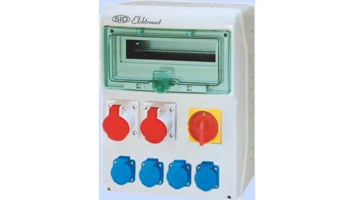 Rozdzielnica RSS-04 z rozłącznikiem 0-1 100A okienko 12 modułów okablowana 2x16A 3P+N+Z 400V, 4x16A 2P+Z 250V IP44 942046