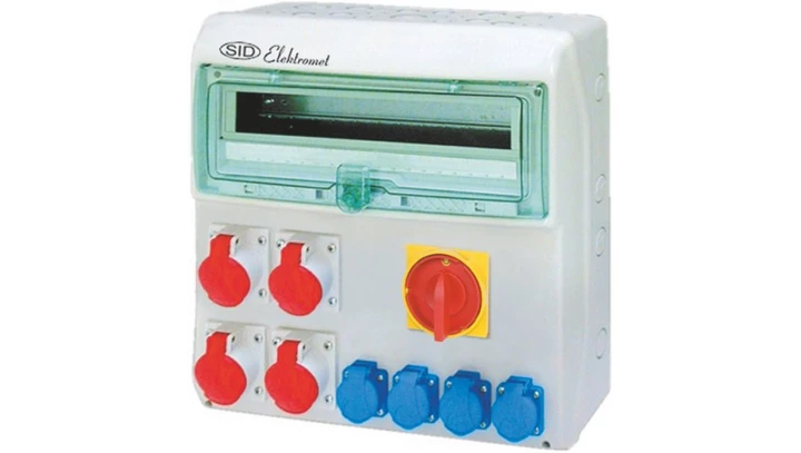 Rozdzielnica RSS-05 z rozłącznikiem 0-1 100A okienko 18 mod okablowana 4x16A 3P+N+Z 400V, 4x16A 2P+Z 250V IP44 942056