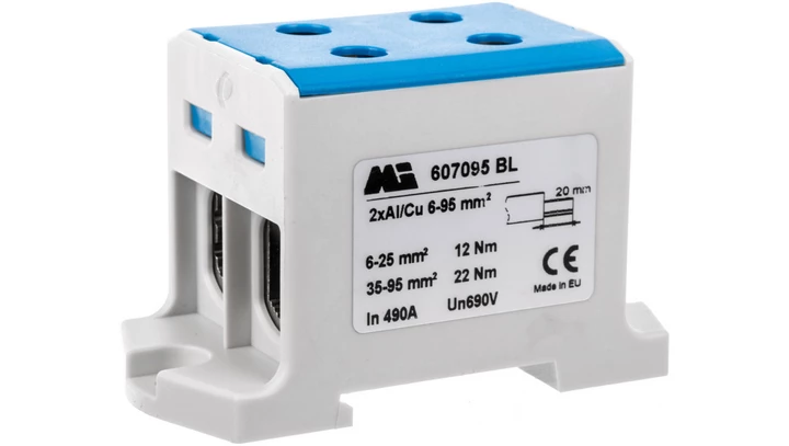 Złączka szynowa 2-torowa 6-95mm2 niebieska EURO multiOTL 95 2xAl/Cu 607095 BL