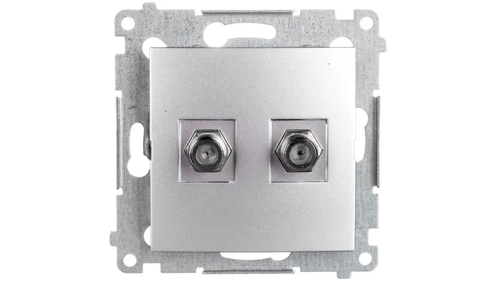 Simon 54 Gniazdo antenowe podwójne typu F srebrny mat DASF2.01/43