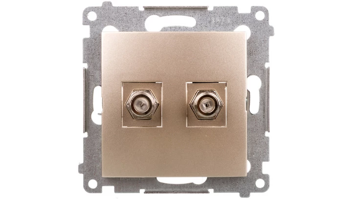 Simon 54 Gniazdo antenowe podwójne typu F złoty mat DASF2.01/44