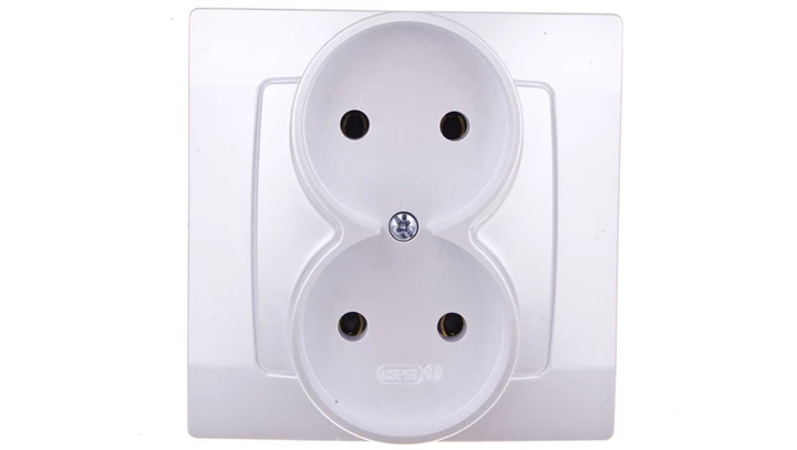 KARO Gniazdo podwójne b/u srebrny perłowy GP-2S/43