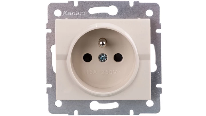 LOGI Gniazdo pojedyncze 2P+Z z przesłoną styków śrubowe 16A 250V Kremowy 25149