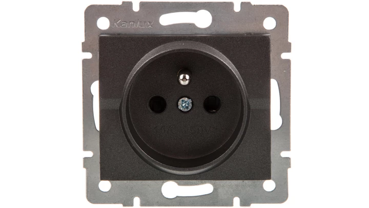 LOGI Gniazdo pojedyncze 2P+Z z przesłona styków śrubowe 16A 250V Grafit 25267