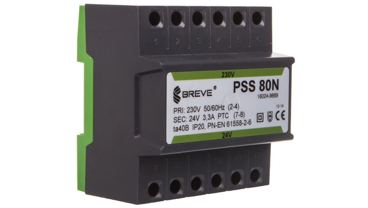 Transformator 1-fazowy modułowy bezpieczeństwa PSS 80N 230/ 24V 3,3A, na szynę DIN, IP20, Ta 40, 16024-9889