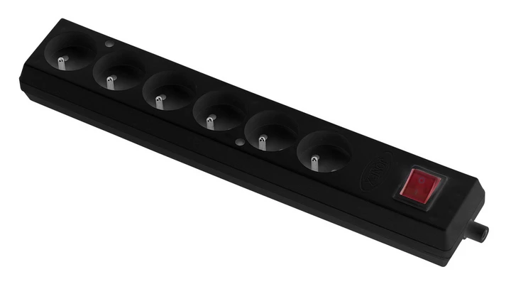 Gniazdo przenośne sześciokrotne 16A 2P+Z 250V z wyłącznikiem czarne GN-670WS