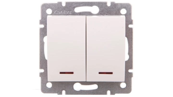 LOGI Łącznik dwugrupowy świecznikowy z LED śrubowy 10AX 250V biały 021120102 25079