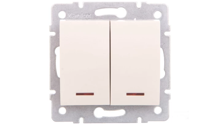 LOGI Łącznik dwugrupowy świecznikowy z LED śrubowy 10AX 250V kremowy 021120103 25139