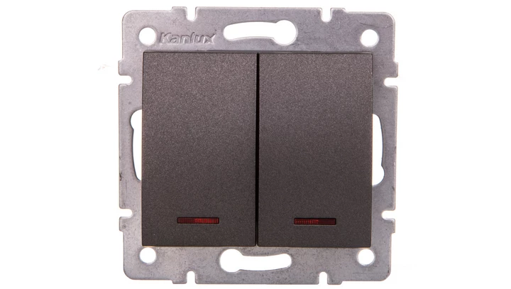 LOGI Łącznik dwugrupowy świecznikowy z LED śrubowy 10AX 250V grafit 021120141 25257