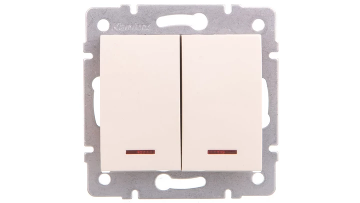 LOGI Łącznik zwierny podwójny LED śrubowy 10AX 250V kremowy 021023103 25130