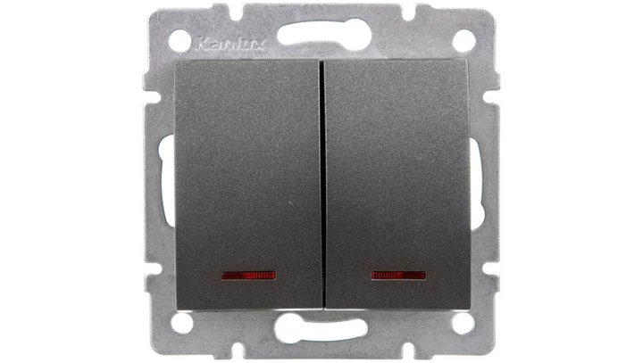 LOGI Łącznik zwierny podwójny LED śrubowy 10AX 250V grafit 021023141 25248