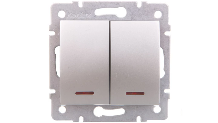 LOGI Łącznik zwierny podwójny LED śrubowy 10AX 250V srebrny 021023143 25189