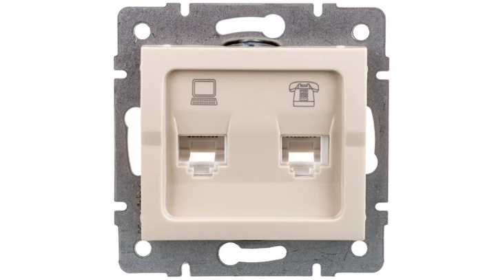 LOGI Gniazdo teleinformatyczne (RJ45 Cat 5e+RJ11) Kremowy 25171