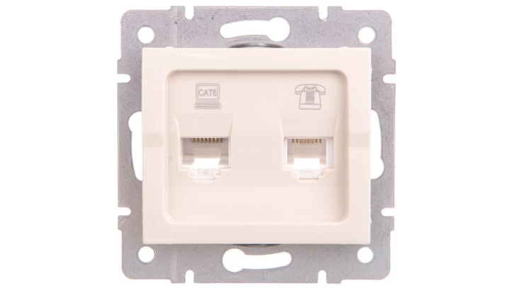 LOGI Gniazdo teleinformatyczne (RJ45 Cat 6+RJ11) Kremowy 25172