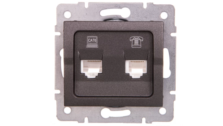 LOGI Gniazdo teleinformatyczne (RJ45 Cat.6+RJ11) Grafit 25290