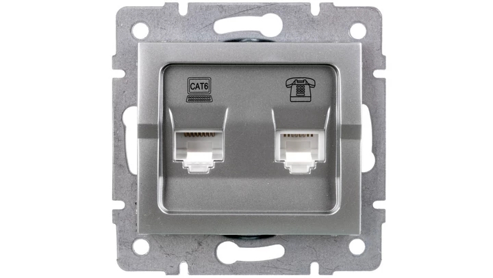 LOGI Gniazdo teleinformatyczne (RJ45 Cat 6+RJ11) Srebrny 25231
