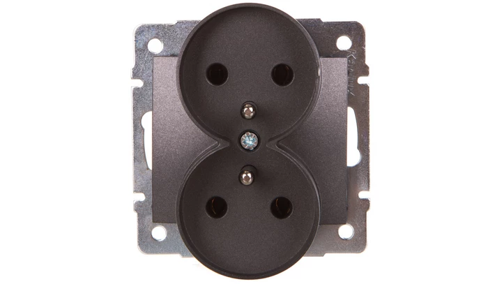 DOMO Gniazdo podwójne z uziemieniem śrubowe 16A 250V grafit 011253141 24914